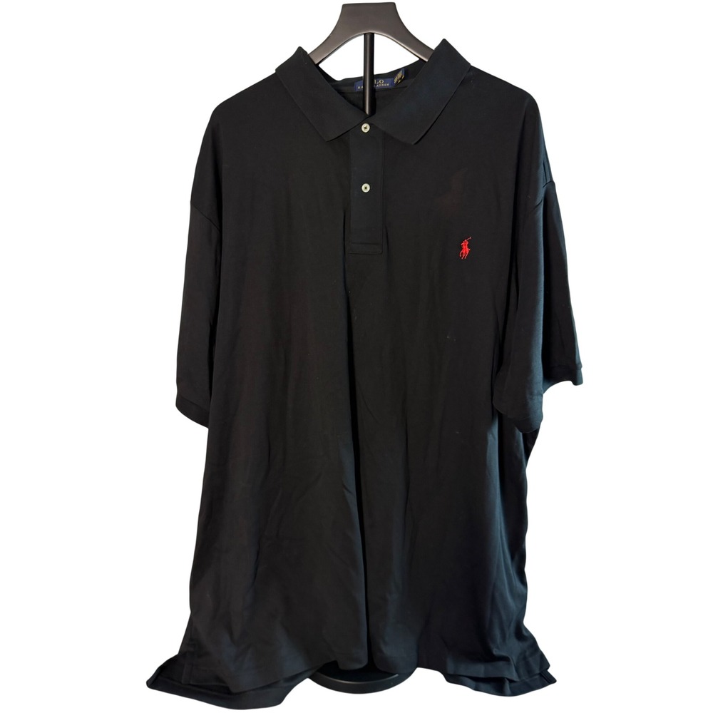 Polo Ralph Lauren Mens Black Short Sleeve Polo Shirt Red Pony Big & Tall 4XB 4TG